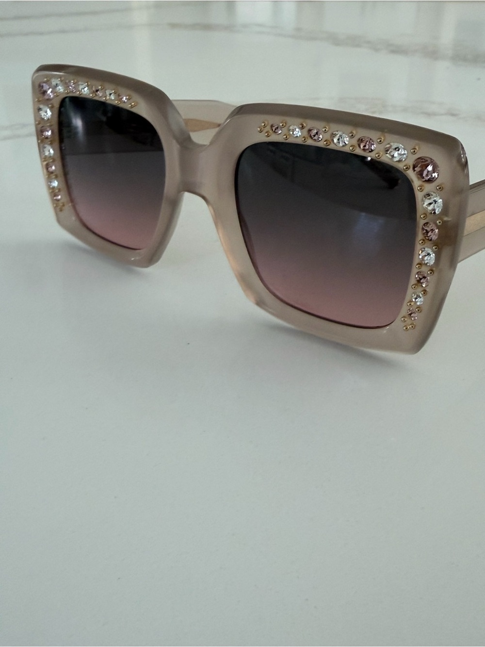 Carolina Herrera Crystal-Embellished oversized Square Sunglasses Nude